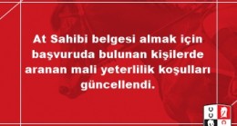 At Sahibi belgesi almak için başvuruda bulunan kişilerde aranan mali yeterlilik koşulları güncellendi