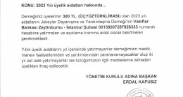 2023 Yılı üyelik aidatları hakkında