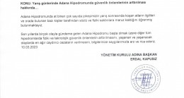 Yarış günlerinde Adana Hipodromunda güvenlik önlemlerinin arttırılması hakkında…