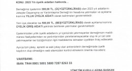 2023 Yılı üyelik aidatları hakkında…