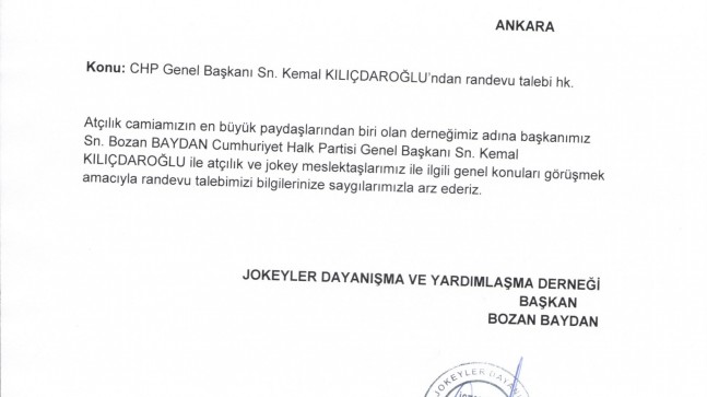 CHP Genel Başkanı Sn. Kemal KILIÇDAROĞLU’ndan randevu talebi hk.