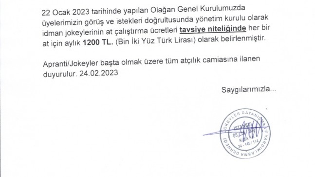At Çalıştırma Ücretleri Hakkında…