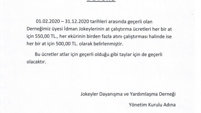 İDMAN JOKEYİ MAAŞ ÜCRETLERİ