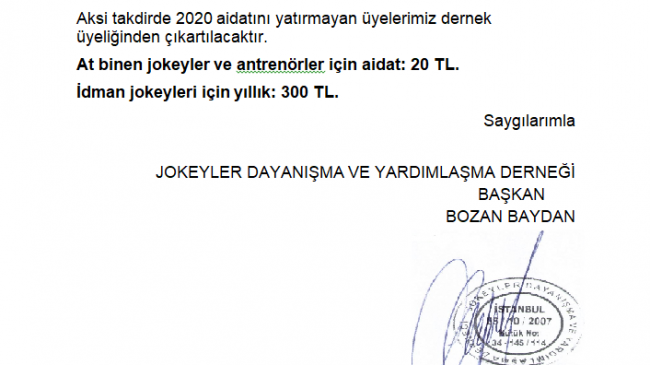 Yıllık Üyelik Aidatı Ödemeleri Hakkında Bilgilendirme
