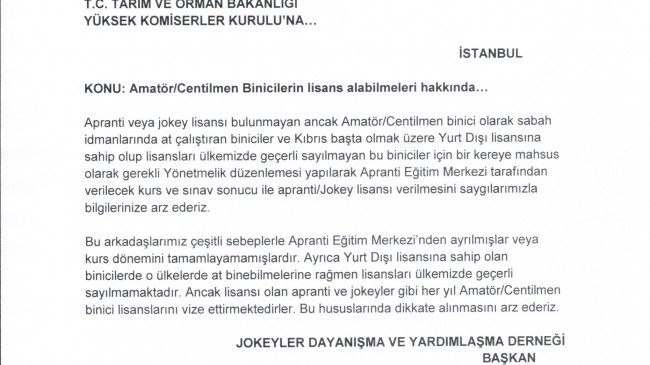 Amatör/Centilmen Binicilerin lisans alabilmeleri hakkında