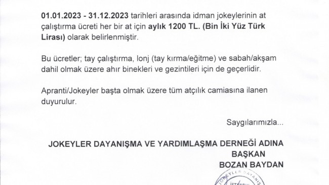 At çalıştırma ücretleri hakkında…