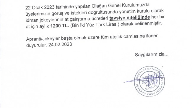 At Çalıştırma Ücretleri Hakkında…