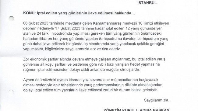 İptal edilen yarış günlerinin ilave edilmesi hakkında…