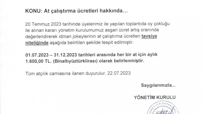 At çalıştırma ücretleri hakkında…