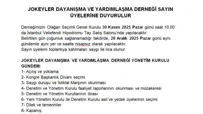 DERNEK GENEL KURUL İLANI