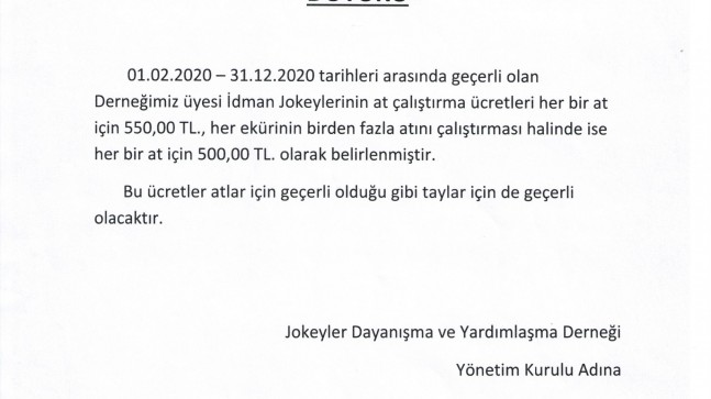 İDMAN JOKEYİ MAAŞ ÜCRETLERİ