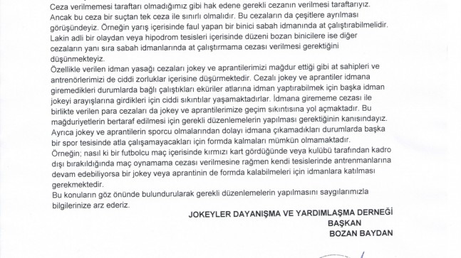 Jokey ve aprantilerin sabah idmanlarına giriş cezaları hakkında