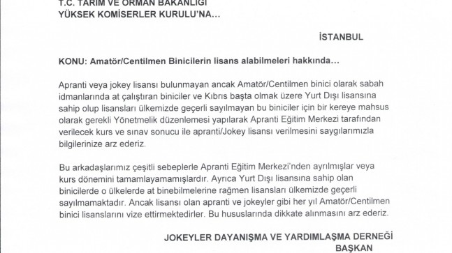 Amatör/Centilmen Binicilerin lisans alabilmeleri hakkında