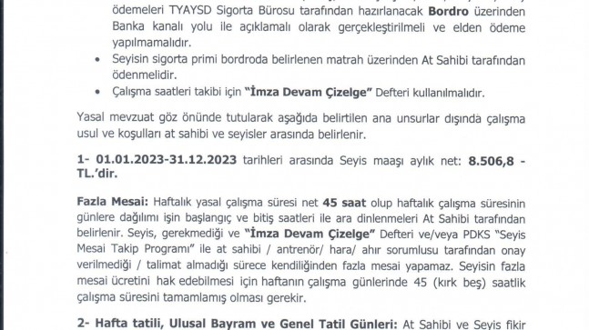 2023 yılı Seyis Maaşları hakkında duyuru