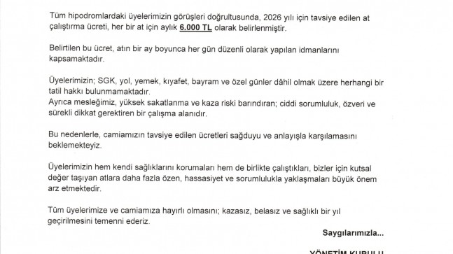 KONU: At çalıştırma ücretleri hakkında…