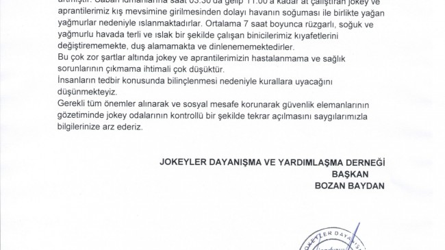 Sabah idmanlarında jokey odalarının açılması hakkında…