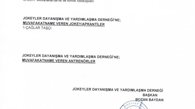 MUVAFAKATNAME VEREN JOKEY/APRANTİLER