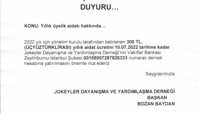Yıllık üyelik aidatı hakkında…