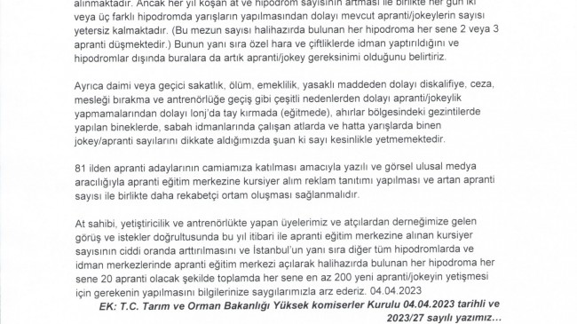 Kursiyer apranti sayısının arttırılması hakkında…