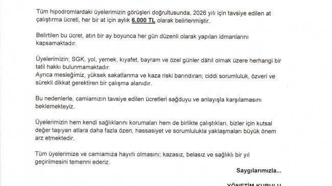 KONU: At çalıştırma ücretleri hakkında…